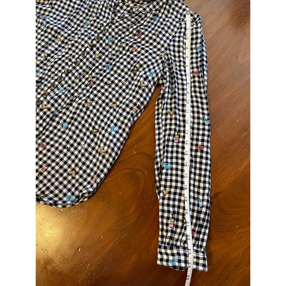 Urban Outfitters Pilcro Womens Small Button Up Gingham Black White Embroidered - Picture 11 of 11